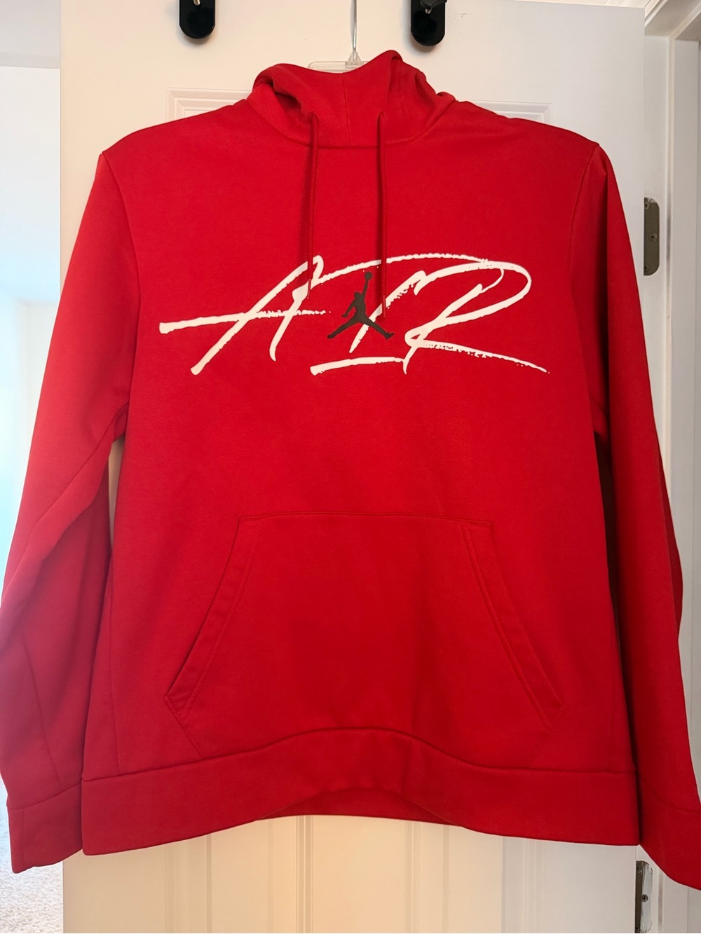 Jordan Red Hoodie with White AIR Script and Black Jumpman
